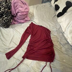 Burgundy One-Shoulder Ruched Top